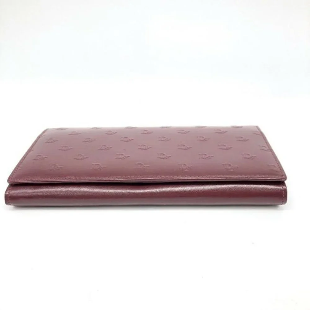 Dior Dark Red Oblique Trotter Print Logo Embossed Leather Wallet